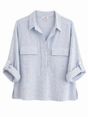 Max Studio Blue & White Checked Pullover Shirt